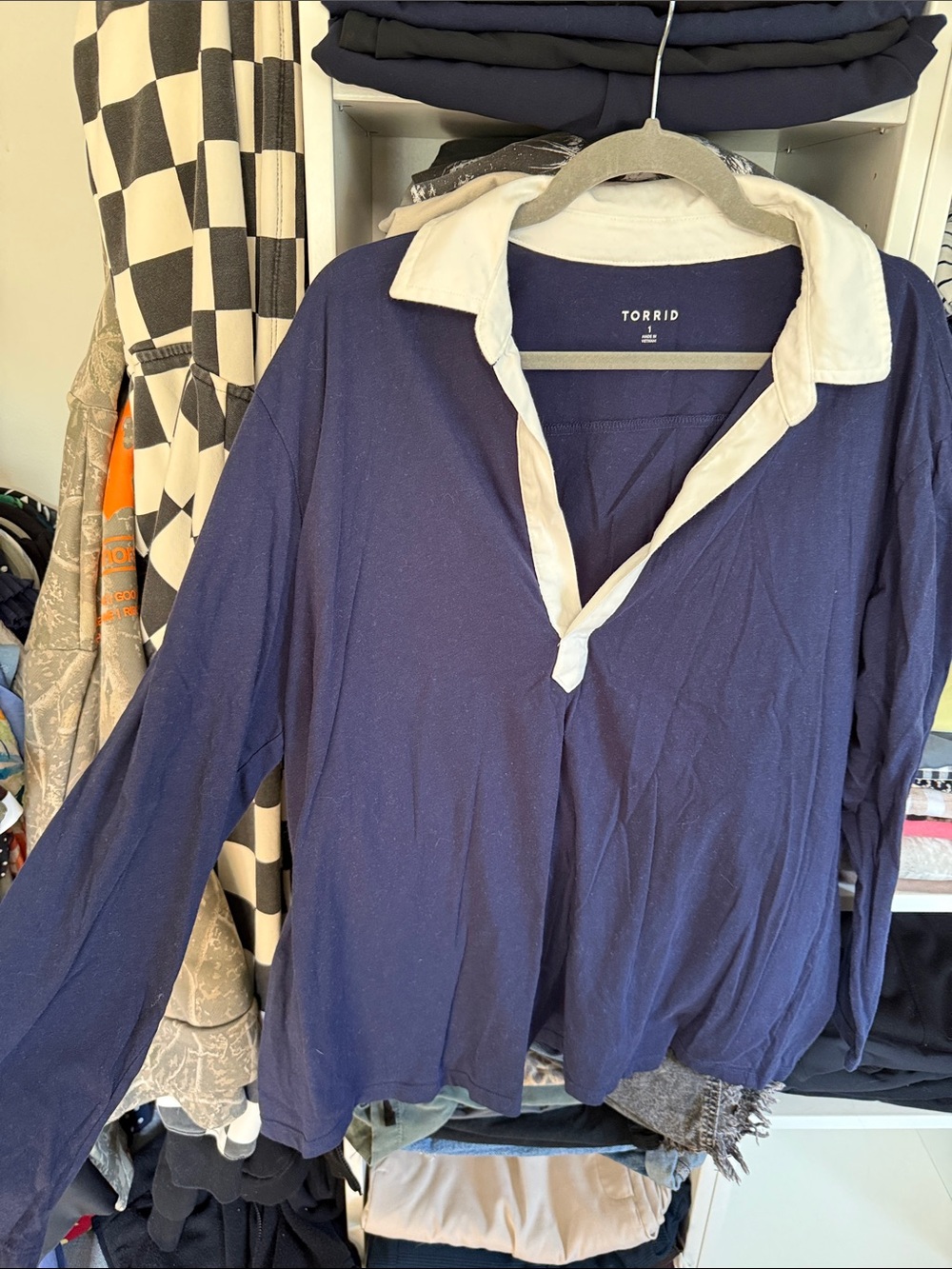 torrid Navy Long-Sleeve Polo Top with White Collar